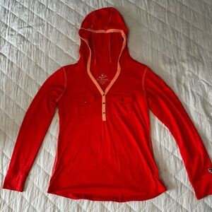 Kuhl Hooded Half Button Long Sleeve Base Layer Top - Size S - Coral Orange/Pink
